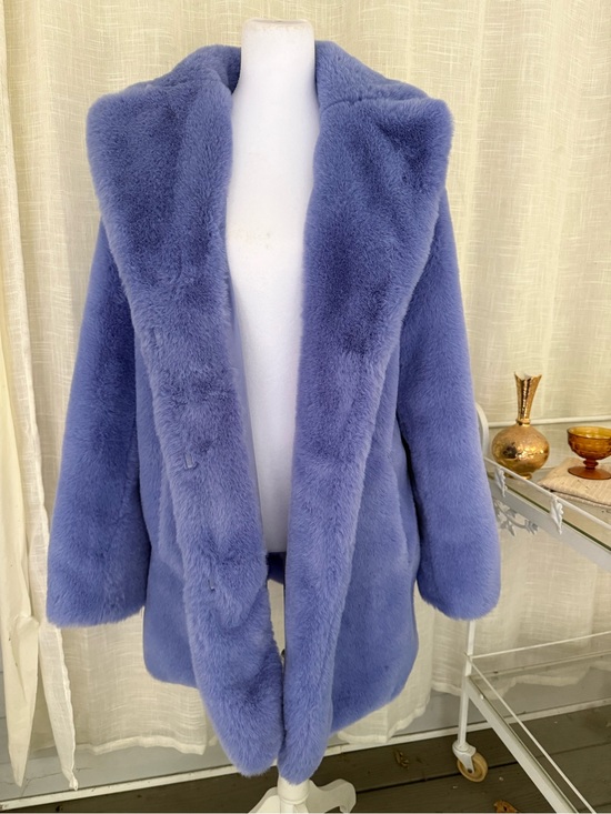 Fabulous Furs Jackets & Blazers - Donna Salyers Fabulous Furs Faux Fur Coat L Periwinkle Blue Plush Oversized